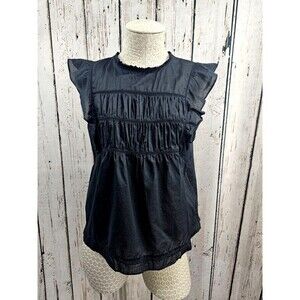 ALK Women's S Rails Filomena Top True Black Ruffle Boho Popover Blouse Top EUC